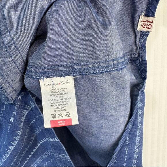 Sovereign Code Los Angeles Blue Aztec Tribal Print Button-Up Shirt Men's Large - Picture 7 of 7